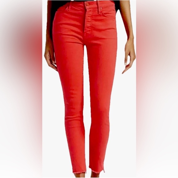 Mother Women's The Stunner Ankle Fray Jean Size 26 Tomato Play Date *M9